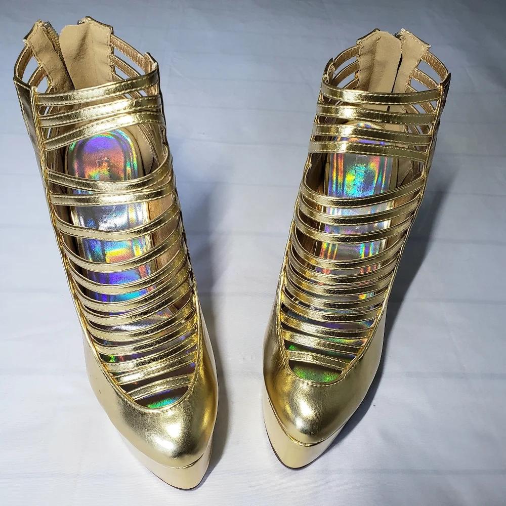 Gold Strappy High Heel Platform Sandal - Women - Picture 2 of 7